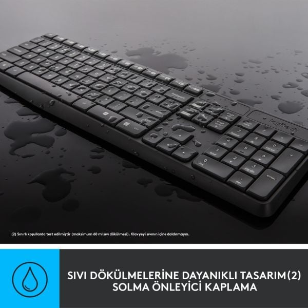 Logitech MK235 USB Kablosuz Türkçe Klavye Mouse Seti - Antrasit Gri